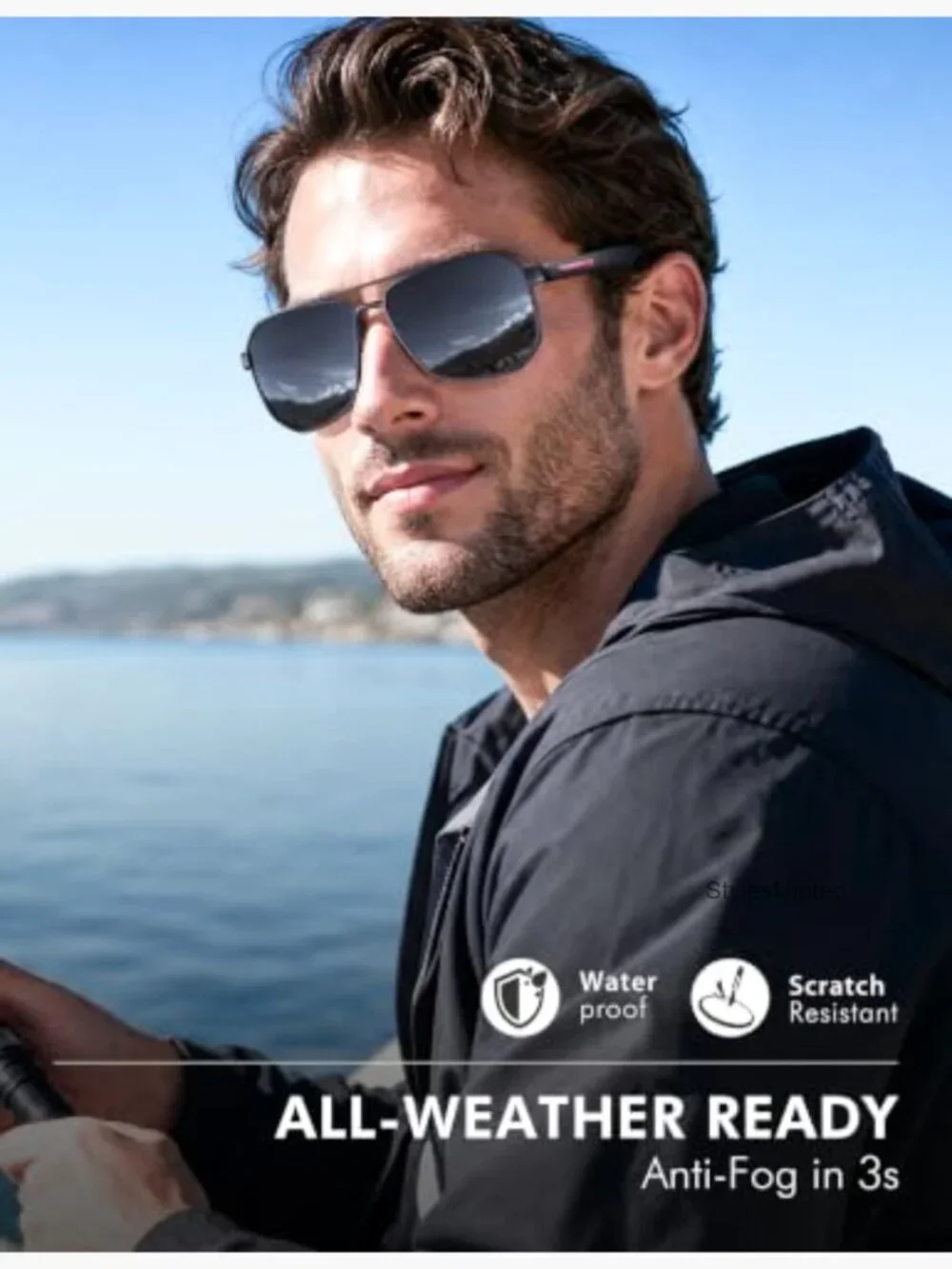 Square Polarized Aviator Sunglasses for Men UV400 Protection Driving Outdoor